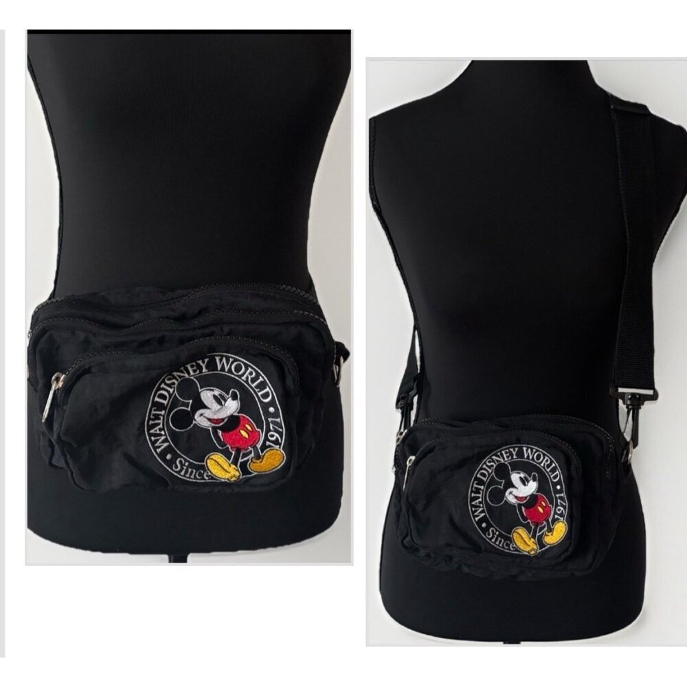 VTG Disney World 2 In 1 Fanny Pack / Crossbody Bag Purse Black Unisex Trip Parks